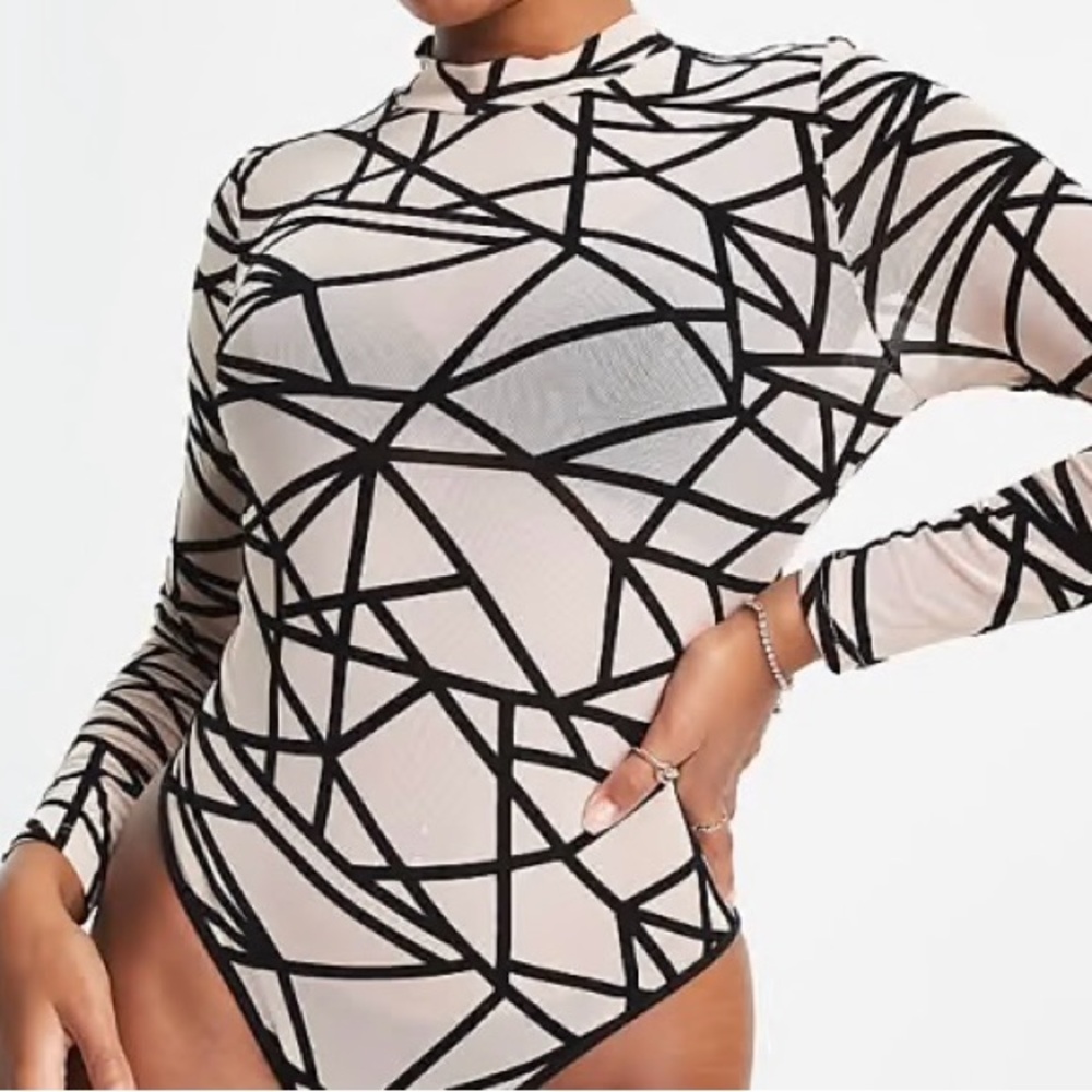 Parisian Works Geometric Black and Tan Bodysuit